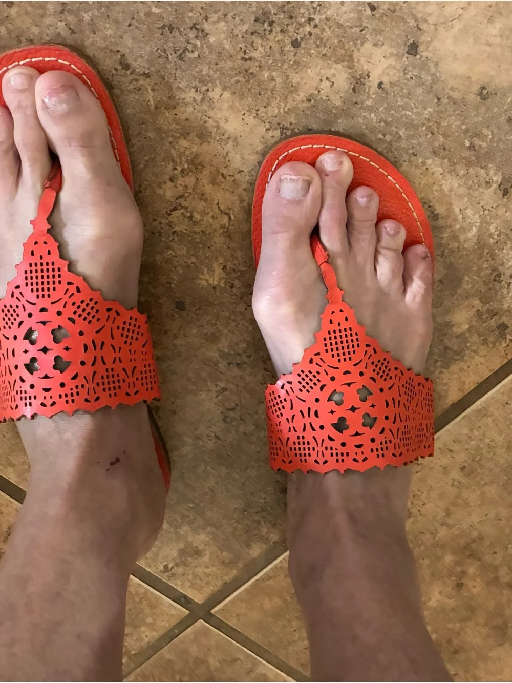 Tory Burch Orange Laser-Cut Leather Thong Sandals